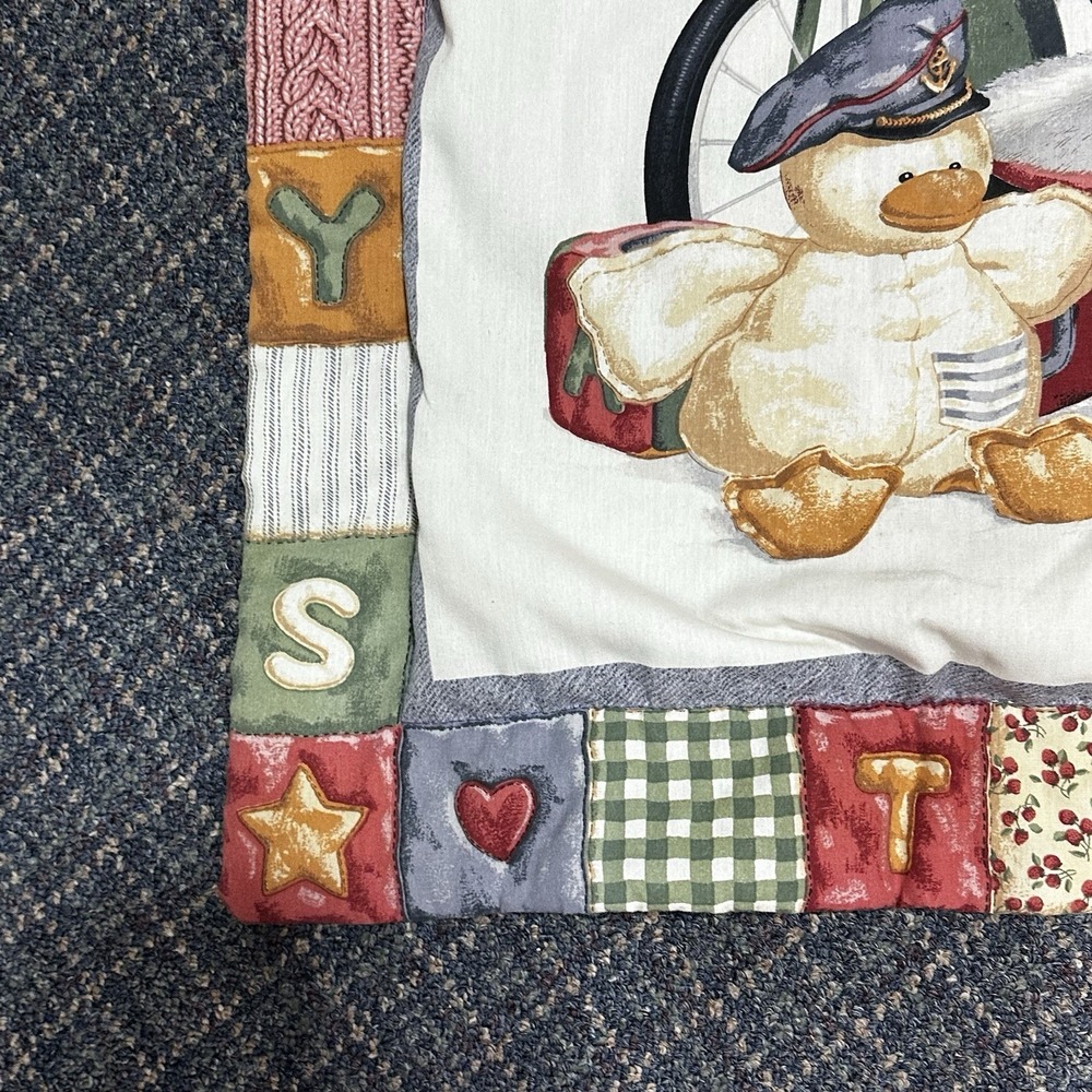 Hand Quilted Blue Jean Teddy Bear Toys Blocks Quilt Baby Blanket Wall Hanging - Picture 4 of 7